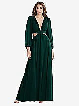 Front View Thumbnail - Evergreen Bishop Sleeve Ruffled Chiffon Cutout Maxi Dress - Harlow 