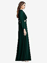 Side View Thumbnail - Evergreen Bishop Sleeve Ruffled Chiffon Cutout Maxi Dress - Harlow 