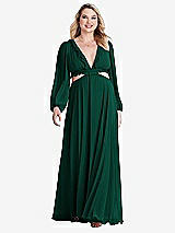 Alt View 1 Thumbnail - Hunter Green Bishop Sleeve Ruffled Chiffon Cutout Maxi Dress - Harlow 