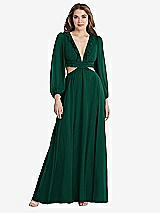 Front View Thumbnail - Hunter Green Bishop Sleeve Ruffled Chiffon Cutout Maxi Dress - Harlow 