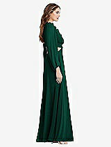 Side View Thumbnail - Hunter Green Bishop Sleeve Ruffled Chiffon Cutout Maxi Dress - Harlow 