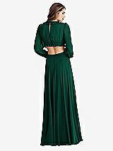 Rear View Thumbnail - Hunter Green Bishop Sleeve Ruffled Chiffon Cutout Maxi Dress - Harlow 