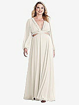 Alt View 1 Thumbnail - Ivory Bishop Sleeve Ruffled Chiffon Cutout Maxi Dress - Harlow 