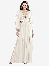 Front View Thumbnail - Ivory Bishop Sleeve Ruffled Chiffon Cutout Maxi Dress - Harlow 