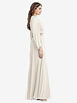 Side View Thumbnail - Ivory Bishop Sleeve Ruffled Chiffon Cutout Maxi Dress - Harlow 