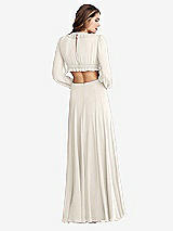 Rear View Thumbnail - Ivory Bishop Sleeve Ruffled Chiffon Cutout Maxi Dress - Harlow 