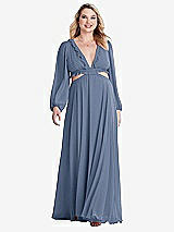 Alt View 1 Thumbnail - Larkspur Blue Bishop Sleeve Ruffled Chiffon Cutout Maxi Dress - Harlow 