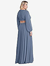 Alt View 2 Thumbnail - Larkspur Blue Bishop Sleeve Ruffled Chiffon Cutout Maxi Dress - Harlow 