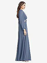 Side View Thumbnail - Larkspur Blue Bishop Sleeve Ruffled Chiffon Cutout Maxi Dress - Harlow 