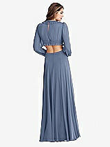 Rear View Thumbnail - Larkspur Blue Bishop Sleeve Ruffled Chiffon Cutout Maxi Dress - Harlow 