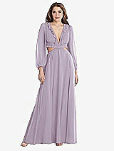 Front View Thumbnail - Lilac Haze Bishop Sleeve Ruffled Chiffon Cutout Maxi Dress - Harlow 