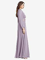 Side View Thumbnail - Lilac Haze Bishop Sleeve Ruffled Chiffon Cutout Maxi Dress - Harlow 