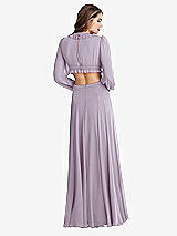 Rear View Thumbnail - Lilac Haze Bishop Sleeve Ruffled Chiffon Cutout Maxi Dress - Harlow 