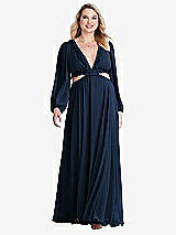 Alt View 1 Thumbnail - Midnight Navy Bishop Sleeve Ruffled Chiffon Cutout Maxi Dress - Harlow 