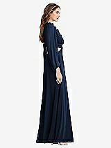 Side View Thumbnail - Midnight Navy Bishop Sleeve Ruffled Chiffon Cutout Maxi Dress - Harlow 