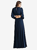 Rear View Thumbnail - Midnight Navy Bishop Sleeve Ruffled Chiffon Cutout Maxi Dress - Harlow 