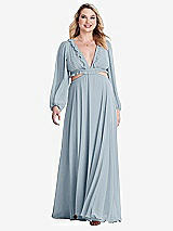 Alt View 1 Thumbnail - Mist Bishop Sleeve Ruffled Chiffon Cutout Maxi Dress - Harlow 