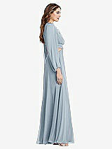 Side View Thumbnail - Mist Bishop Sleeve Ruffled Chiffon Cutout Maxi Dress - Harlow 