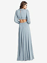 Rear View Thumbnail - Mist Bishop Sleeve Ruffled Chiffon Cutout Maxi Dress - Harlow 