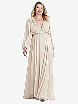 Alt View 1 Thumbnail - Oat Bishop Sleeve Ruffled Chiffon Cutout Maxi Dress - Harlow 