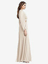 Side View Thumbnail - Oat Bishop Sleeve Ruffled Chiffon Cutout Maxi Dress - Harlow 