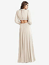 Rear View Thumbnail - Oat Bishop Sleeve Ruffled Chiffon Cutout Maxi Dress - Harlow 