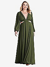 Alt View 1 Thumbnail - Olive Green Bishop Sleeve Ruffled Chiffon Cutout Maxi Dress - Harlow 