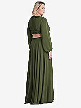 Alt View 2 Thumbnail - Olive Green Bishop Sleeve Ruffled Chiffon Cutout Maxi Dress - Harlow 