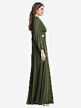 Side View Thumbnail - Olive Green Bishop Sleeve Ruffled Chiffon Cutout Maxi Dress - Harlow 