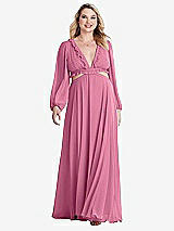 Alt View 1 Thumbnail - Orchid Pink Bishop Sleeve Ruffled Chiffon Cutout Maxi Dress - Harlow 