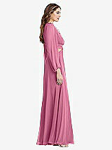 Side View Thumbnail - Orchid Pink Bishop Sleeve Ruffled Chiffon Cutout Maxi Dress - Harlow 