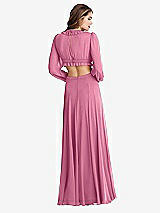 Rear View Thumbnail - Orchid Pink Bishop Sleeve Ruffled Chiffon Cutout Maxi Dress - Harlow 