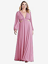 Alt View 1 Thumbnail - Powder Pink Bishop Sleeve Ruffled Chiffon Cutout Maxi Dress - Harlow 