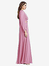 Side View Thumbnail - Powder Pink Bishop Sleeve Ruffled Chiffon Cutout Maxi Dress - Harlow 