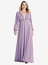 Alt View 1 Thumbnail - Pale Purple Bishop Sleeve Ruffled Chiffon Cutout Maxi Dress - Harlow 