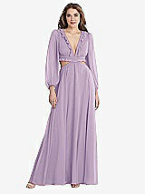 Front View Thumbnail - Pale Purple Bishop Sleeve Ruffled Chiffon Cutout Maxi Dress - Harlow 