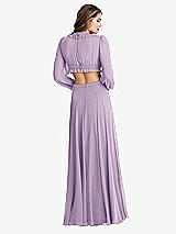 Rear View Thumbnail - Pale Purple Bishop Sleeve Ruffled Chiffon Cutout Maxi Dress - Harlow 