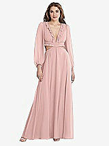 Front View Thumbnail - Rose Bishop Sleeve Ruffled Chiffon Cutout Maxi Dress - Harlow 