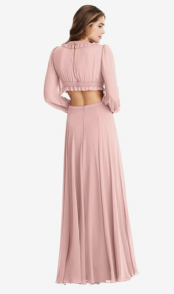 Back View - Rose Bishop Sleeve Ruffled Chiffon Cutout Maxi Dress - Harlow 