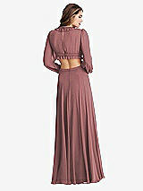 Rear View Thumbnail - Rosewood Bishop Sleeve Ruffled Chiffon Cutout Maxi Dress - Harlow 