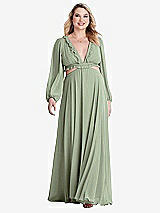 Alt View 1 Thumbnail - Sage Bishop Sleeve Ruffled Chiffon Cutout Maxi Dress - Harlow 