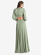 Rear View Thumbnail - Sage Bishop Sleeve Ruffled Chiffon Cutout Maxi Dress - Harlow 