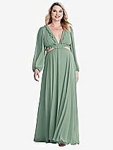 Alt View 1 Thumbnail - Seagrass Bishop Sleeve Ruffled Chiffon Cutout Maxi Dress - Harlow 