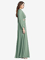 Side View Thumbnail - Seagrass Bishop Sleeve Ruffled Chiffon Cutout Maxi Dress - Harlow 