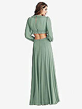 Rear View Thumbnail - Seagrass Bishop Sleeve Ruffled Chiffon Cutout Maxi Dress - Harlow 