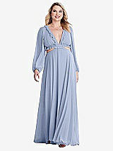 Alt View 1 Thumbnail - Sky Blue Bishop Sleeve Ruffled Chiffon Cutout Maxi Dress - Harlow 