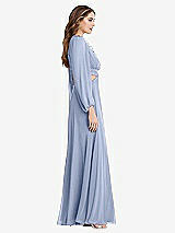 Side View Thumbnail - Sky Blue Bishop Sleeve Ruffled Chiffon Cutout Maxi Dress - Harlow 