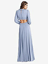 Rear View Thumbnail - Sky Blue Bishop Sleeve Ruffled Chiffon Cutout Maxi Dress - Harlow 