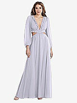 Front View Thumbnail - Silver Dove Bishop Sleeve Ruffled Chiffon Cutout Maxi Dress - Harlow 