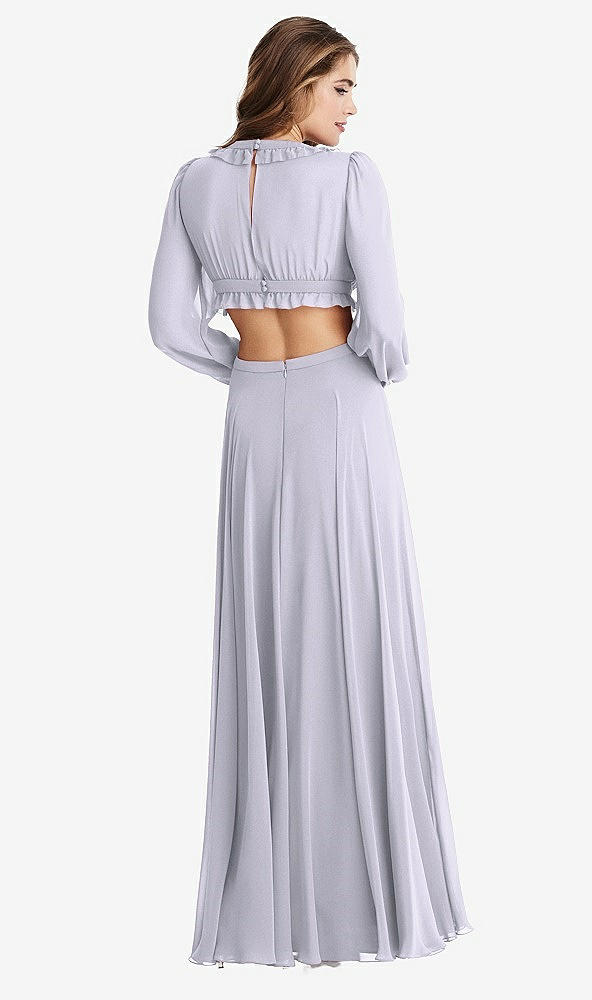 Back View - Silver Dove Bishop Sleeve Ruffled Chiffon Cutout Maxi Dress - Harlow 